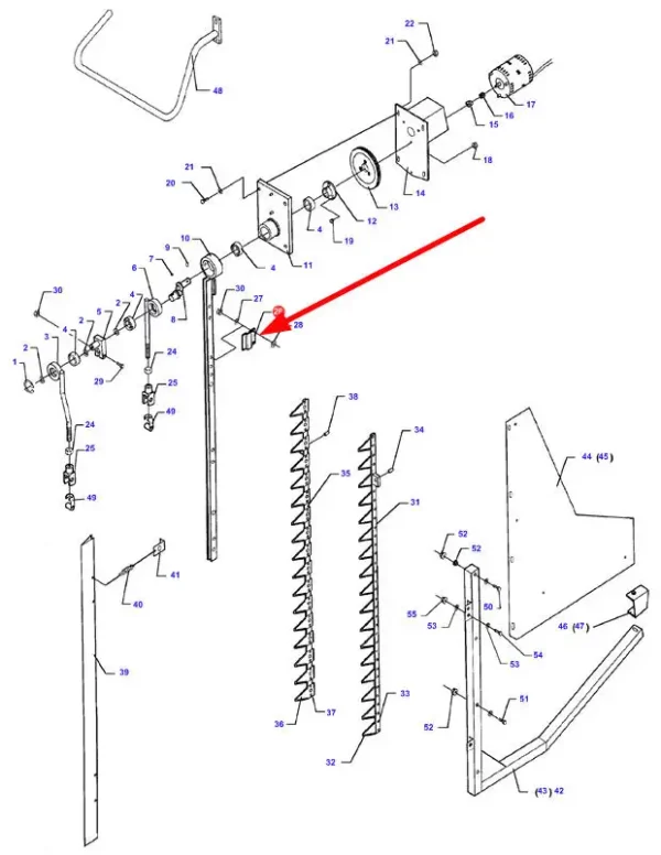 Oryginalny docisk kosy pionowej o numerze katalogowym D28284094, stosowany w kombajnach zbożowych marki Fendt oraz Massey Ferguson schemat.