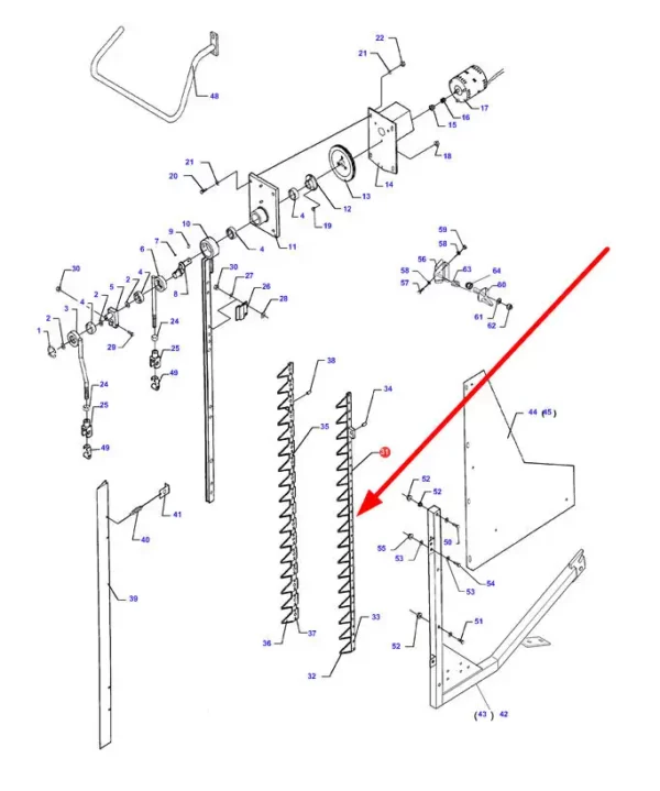 Oryginalna listwa aktywnego pionowego rozdzielacza łanu, stosowana w kombajnach zbożowych marki Massey Ferguson oraz Fendt schemat.