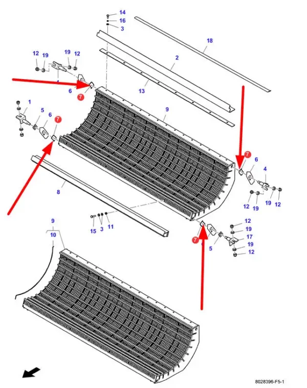 Oryginalny drut sprężynowy klepiska o numerze katalogowym D28350031, stosowany w kombajnach zbożowych marek Challenger, Fendt oraz Massey Ferguson schemat.