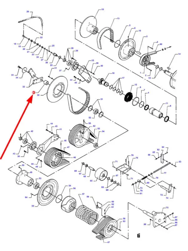 Oryginalna tuleja przekładni bezstopniowej o numerze katalogowym D28380019, stosowana w kombajnach zbożowych marki Massey Ferguson schemat.