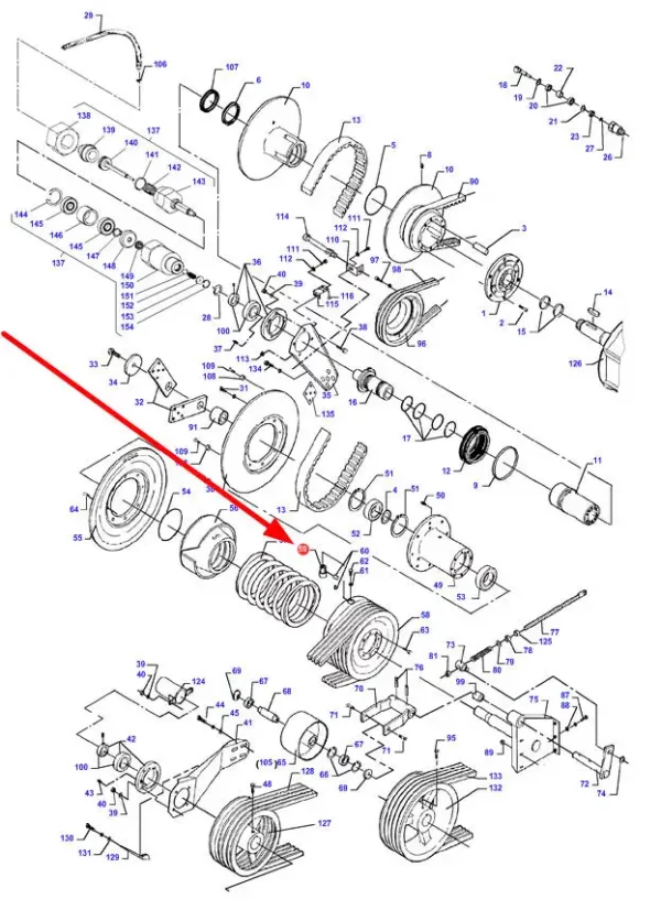 Oryginalny element przekładni bezstopniowej o numerze katalogowym D28380303, stosowany w kombajnach zbożowych marek Massey Ferguson, Fendt, Challenger schemat.