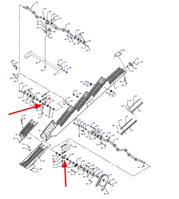 Oryginalna obejma metalowa, stosowana w kombajnach zbożówych marki Massey Ferguson schemat.