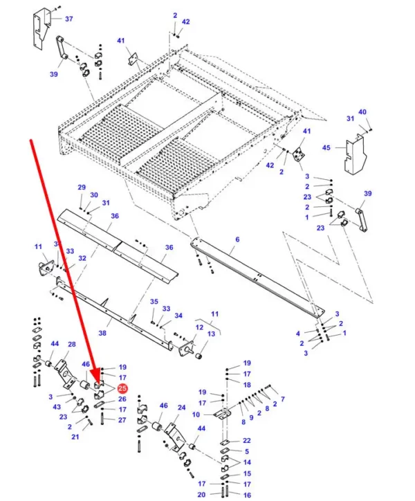 Oryginalne mocowanie tulei wytrząsaczy o numerze katalogowym D28485223, stosowany w kombajnach zbożowych marki Fendt oraz Massey Ferguson schemat