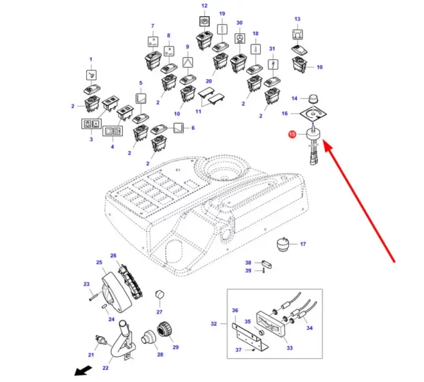 Oryginalny potencjometr konsoli sterującej, stosowany w kombajnach zbożowych marek Challenger, Fendt i Massey Ferguson schemat