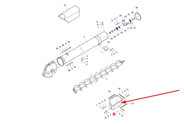 Oryginalna guma rury wysypowej ziarna, stosowana w kombajnach zbożowych marek Challenger, Fendt i Massey Ferguson schemat