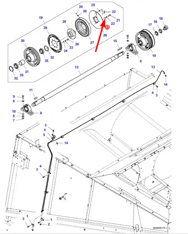 Oryginalna podkładka dystansowa wałka o grubości 0,1 mm i numerze katalogowym D41652601, stosowana w kombajnach zbożowych marek Challenger, Fendt oraz Massey Ferguson schemat.