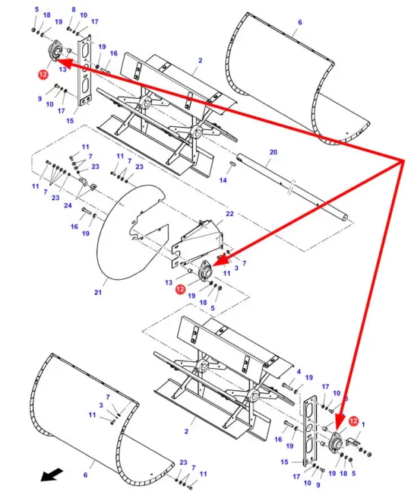 Oryginalne łożysko wentylatora wialni o numerze katalogowym D41710100, stosowane w kombajnach zbożowych marek Massey Ferguson, Fendt, Challenger schemat.
