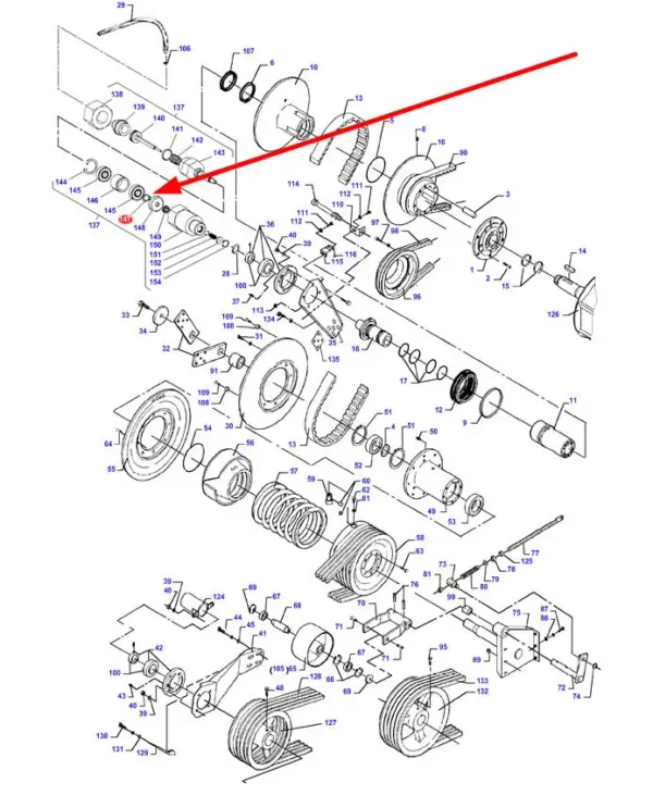 Oryginalny pierścień zabezpieczający wariatora o numerze katalogowym D42500700, stosowany w maszynach marek Fendt, Massey Ferguson oraz Challenger schemat