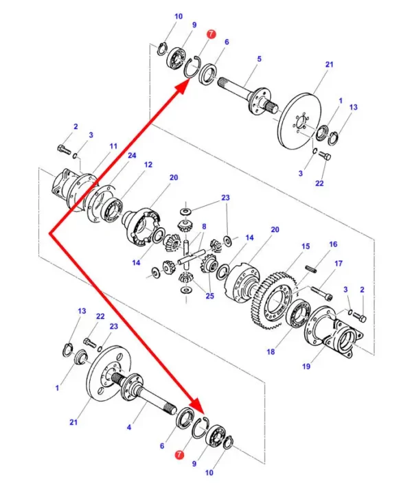 Oryginalny pierścień segera zewnętrzny dyferencjału o wymiarach 90 X 3 numerze katalogowym D42506300, stosowany w kombajanch zbożowych marek Challenger, Fendt oraz Massey Ferguson schemat.