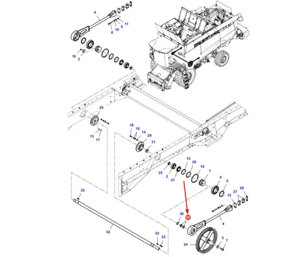 Oryginalny pierścień zabezpieczający ramy podsiewacza o średnicy 35 mm i numerze katalogowym D42596500, stosowany w kombajnach zbożowych marek Massey Ferguson, Challenger i Fendt.-schemat