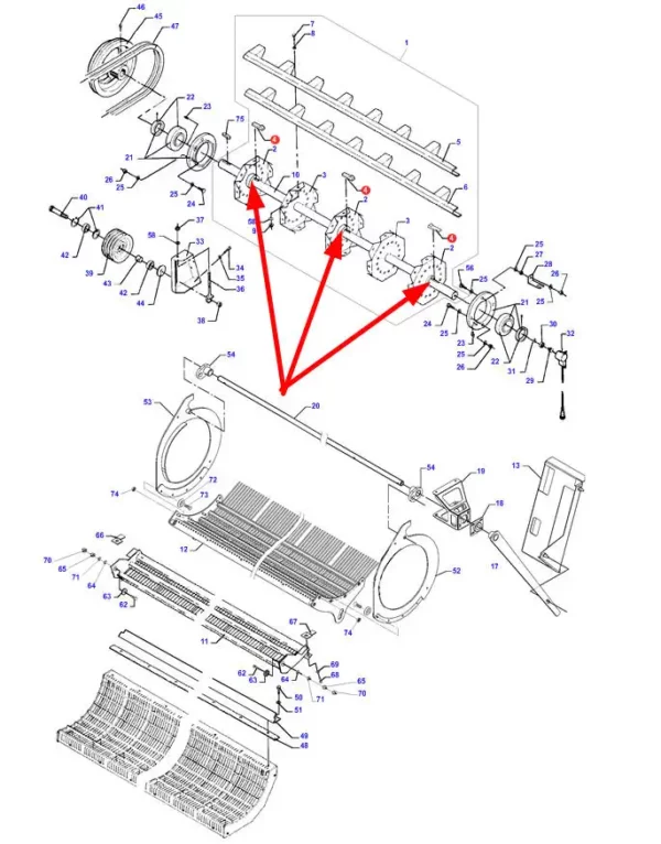 Oryginalny klin wałka separatora ziarna o numerze katalogowym D43154900, stosowany w kombajnach zbożowych marek Challenger, Fendt oraz Massey Ferguson schemat.