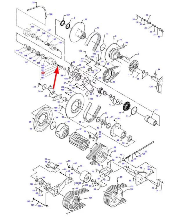 Oryginalna sprężyna cylindra wariatora o numerze katalogowym D44351500, stosowana w kombajnach zbożowych marek Challenger, Fendt oraz Massey Ferguson schemat.