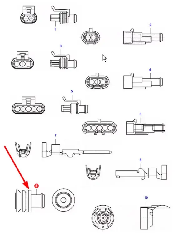 Osłona końcówek elektrycznych o numerze katalogowym D44900812, stosowana w maszynach rolniczych  marek Challenger, Fendt oraz Massey Ferguson  schemat.