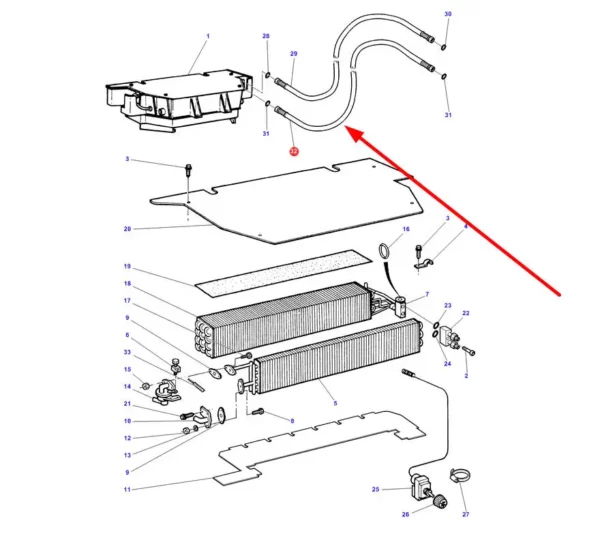 Oryginalny przewód układu klimatyzacji, stosowany w kombajnach zbożowych marek Challenger, Fendt i Massey Ferguson schemat