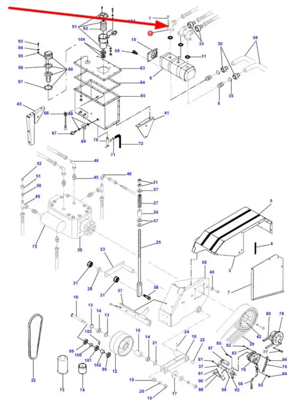 Oryginalne kolanko pompy hydraulicznej o numerze katalogowym D45239800, stosowane w kombajnach zbożowych marki Massey Ferguson, Challenger oraz Fendt schemat.