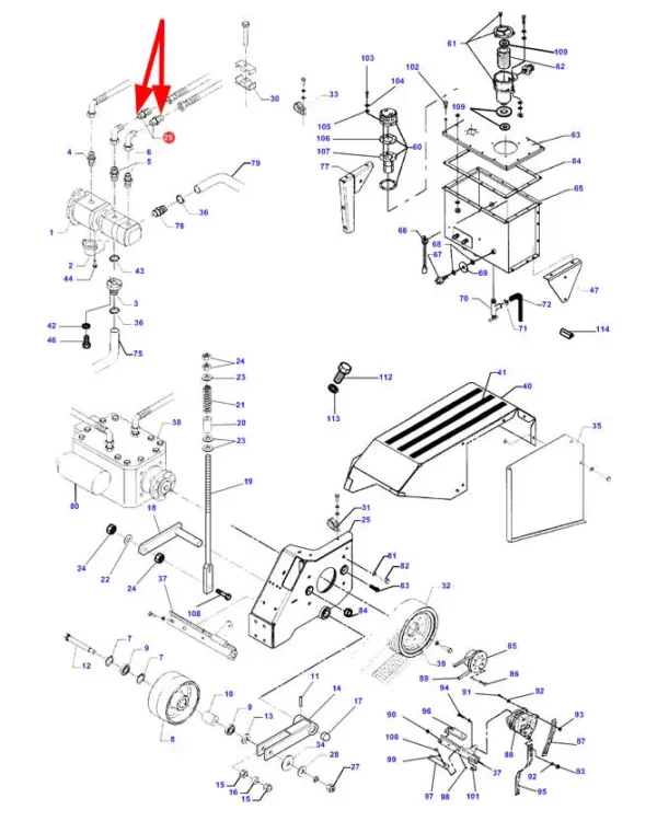 Oryginalna złączka hydrauliczna o numerze katalogowym D45272200, stosowana w kombajnach zbożowych marek Challenger, Fendt oraz Massey Ferguson schemat.