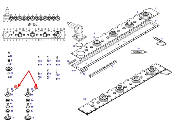 Oryginalny kołek sprężysty kosy o wymiarach 8 x 60 mm, numerze katalogowym FEL107469, stosowany w maszynach rolniczych marki Massey Ferguson schemat.