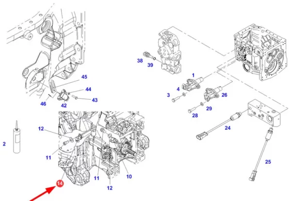 Oryginalny czujnik Halla wału tylnego o długości 100mm i numerze katalogowym G404970020023, stosowany w ciągnikach rolniczych marek Massey Ferguson, Fendt oraz Challenger- schemat.
