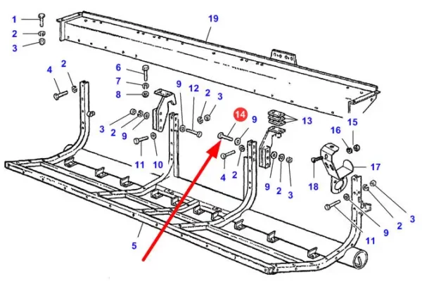 Oryginalna śruba z niepełnym gwintem o wymiarach M10 x 75 i klasie twardości 8.8, stosowana w maszynach rolniczych marki Massey Ferguson schemat