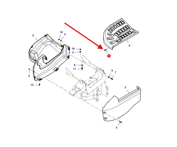 Oryginalna śruba mocująca konsolę o rozmiarze M6 x 10, stosowana w maszynach rolniczych marek Fendt, Massey Ferguson oraz Challenger. schemat