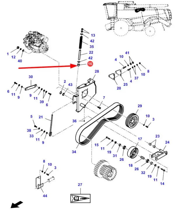 Oryginalna Kulka mocująca napędu elewatora firmy Agco stosowana w maszynach marki Massey Ferguson, Fendt, Challenger, Laverda schemat