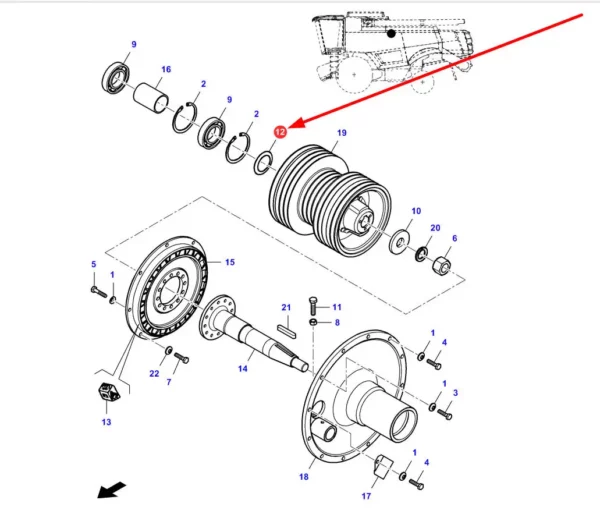 Oryginalna podkładka o numerze katalogowym LA300112170, stosowana w kombajnach zbożowych marki Massey Ferguson oraz Fendt schemat