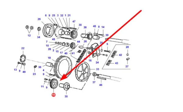 Oryginalne koło zębate o numerze katalogowym LA300117407, stosowane w kombajnach zbożowych marki Massey Ferguson i Fendt schemat