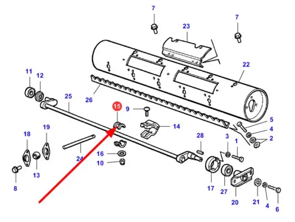 Oryginalny uchwyt palca bębnowego o numerze katalogowym LA300129700, stosowany w kombajnach zbożowych marki Massey Ferguson oraz Fendt schemat.