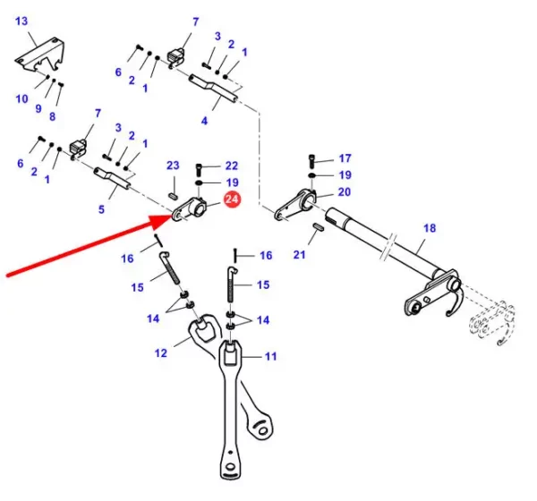 Oryginalna dźwignia kontrolowania klepiska o numerze katalogowym LA300136293, stosowana w kombajnach zbożowych marek Challenger, Fendt, Laverda oraz Massey Ferguson schemat.