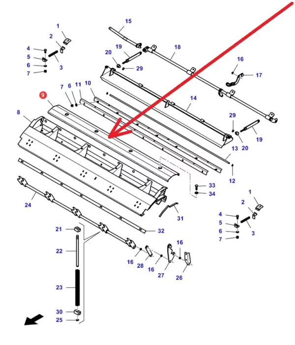 Oryginalny element chwytacza kamieni o numerze katalogowym LA320749350, stosowany w kombajnach zbożowych marek Massey Ferguson, Fendt, Challenger schemat.