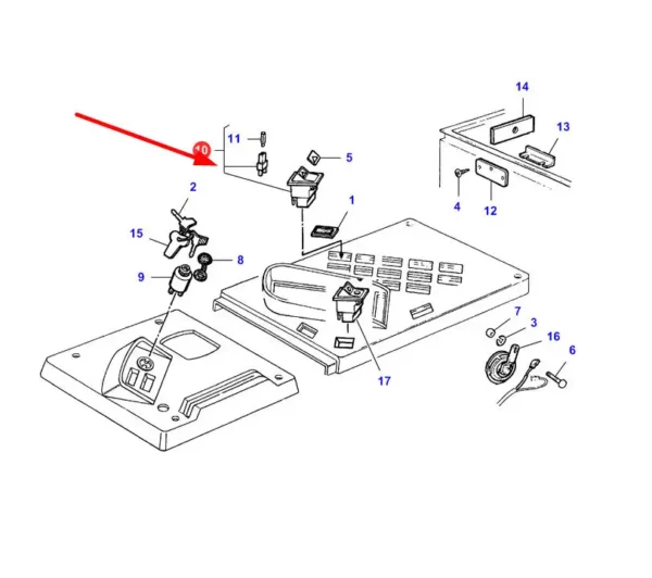 Oryginalny przełącznik klawiszowy, stosowany w kombajnach Challenger, Fendt, Laverda oraz Massey Ferguson. schemat