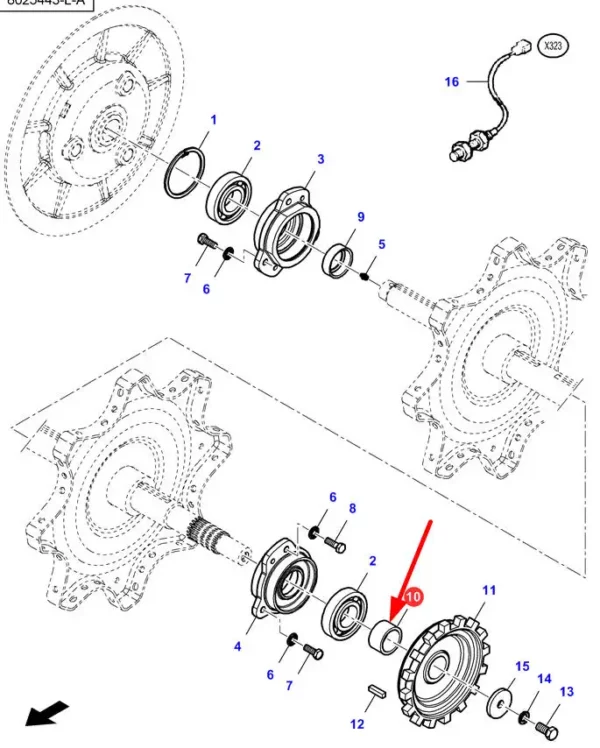 Oryginalny dystans napędów ubijaka o numerze katalogowym LA320971750, stosowany w kombajnach zbożowych marki Fendt oraz Massey Ferguson schemat.