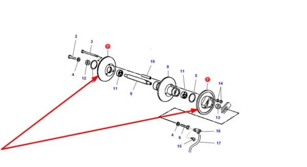 Oryginalna tarcza przekładni bezstopniowej, stosowana w kombajnach zbożowych marek Challenger, Fendt, Massey Ferguson i Laverda schemat