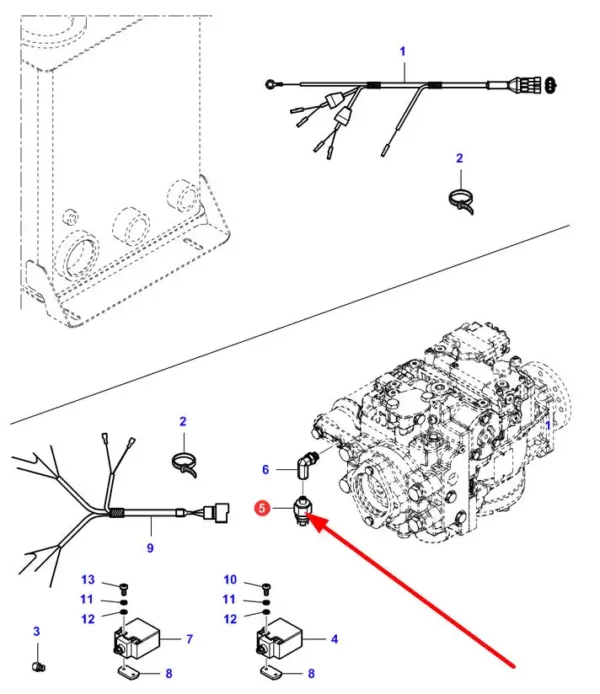 Oryginalny czujnik hydrauliczny o numerze katalogowym LA321701450, stosowany w kombajnach zbożowych marki Fendt oraz Massey Ferguson schemat.