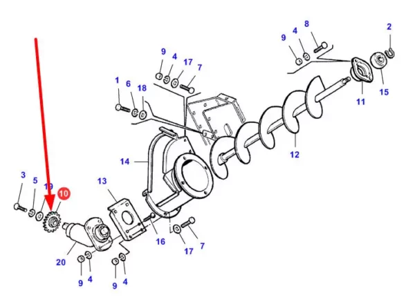 Oryginalne koło zębate o numerze katalogowym LA321824650, stosowane w kombajnach zbozowych marki Massey Ferguson oraz Fendt schemat.