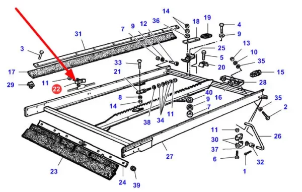 Oryginalne mocowanie wytrząsacza o numerze katalogowym LA321839050, stosowane w kombajnach zbożowych marki Massey Ferguson oraz Fendt schemat.