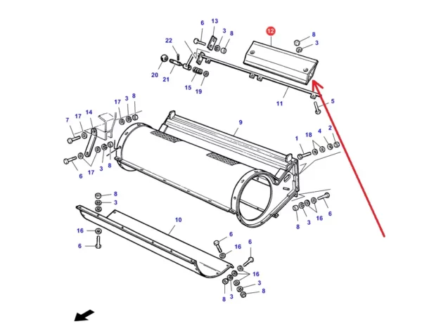 Oryginalny deflektor o numerze katalogowym LA321839550, stosowany w kombajnach zbożowych marek Massey Ferguson, Fendt i Challenger. schemat