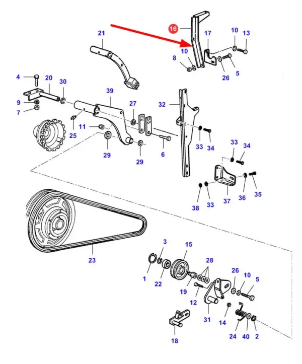 Oryginalny wspornik o numerze katalogowym LA321864250, stosowany w kombajnach zbożowych marek Challenger, Fendt, Laverda oraz Massey Ferguson schemat.