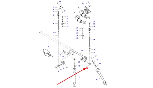 Oryginalny kołek obrotowy pręta regulacyjnego o numerze katalogowym LA321866650, stosowany w kombajnach zbożowych marek Challenger, Fendt, Laverda i Massey Ferguson schemat