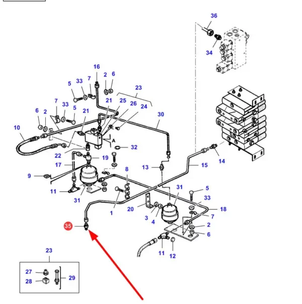 Oryginalna złączka hydrauliczna o numerze katalogowym LA321875100, stosowana w kombajnach zbożowych marek Challenger, Fendt, Laverda  oraz Massey Ferguson schemat.