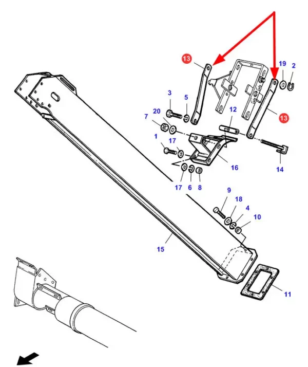 Oryginalny uchwyt przenośnika ziarna o numerze katalogowym LA321951950, stosowany wmaszynach marek Challenger, Massey Ferguson oraz Fendt schemat.