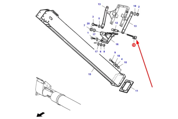 Oryginalny pręt gwintowany napinacza o numerze katalogowym LA321952050, stosowany w kombajnach zbożowych marek Challenger, Fendt, Laverda i Massey Ferguson schemat