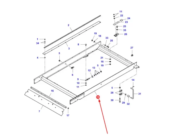 Oryginalna rama podsiewacza o numerze katalogowym LA322115750, stosowana w kombajnach zbożowych marek Massey Ferguson, Laverda, Challenger oraz Fendt.-schemat