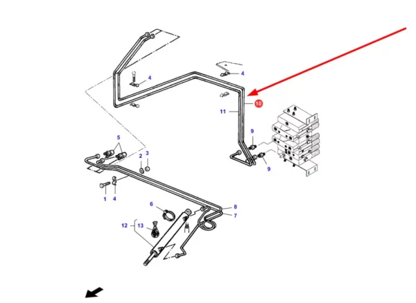 Oryginalny przewód hydrauliczny o numerze katalogowym LA322120150, stosowany w kombajnach zbożowych marek Massey Ferguson, Fendt, Challeger i Laverda. schemat