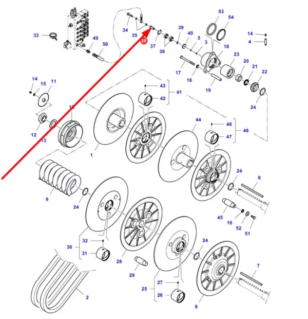 Oryginalna redukcja do cylindra wariatora o numerze katalogowym LA322126750, stosowana w kombajnach zbożowych marek Massey Ferguson, Fendt, Challenger, Laverda schemat.