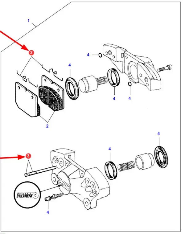 Oryginalny zestaw sworzni o numerze katalogowym LA322166500, stosowany w kombajnach zbożowych marki Massey Ferguson, Fendt, Challenger oraz Laverda- schemat.