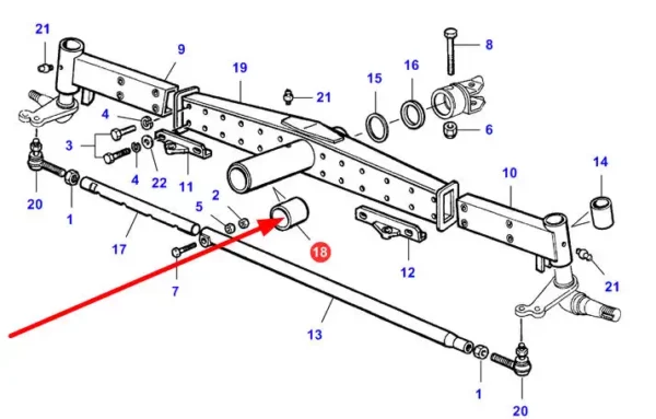 Oryginalna tuleja dystansowa tylnej osi o numerze katalogowym LA322202250, stosowana w kombajnach zbożowych marki Massey Ferguson schemat.