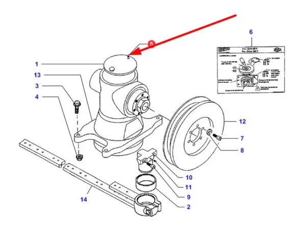 Oryginalny smarownik napędu hederu o numerze katalogowym LA322717750, stosowany w kombajnach zbożowych marki Fendt oraz Massey Ferguson schemat.