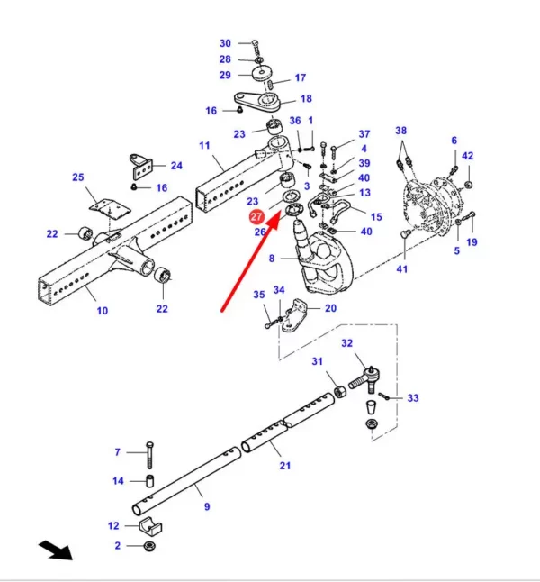 Oryginalna podkładka zwrotnicy tylnego koła, stosowana w kombajnach Challenger, Fendt, Laverda oraz Massey Ferguson schemat