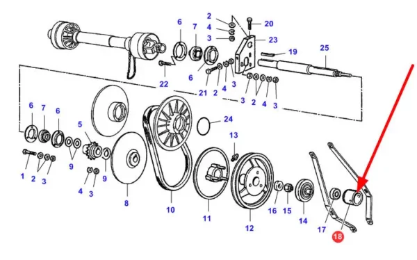 Oryginalna nakrętka do wariatora bębna o numerze katalogowym LA322735850, stosowana hederach marek Challenger, Fendt, Laverda oraz Massey Ferguson schemat.